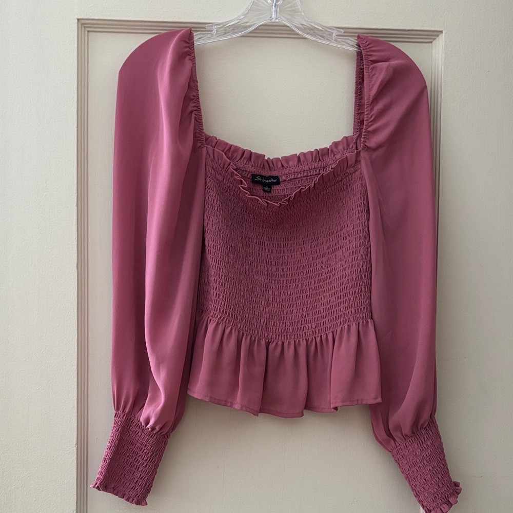 Shinestar Pink Smocked Blouse with Square Neck